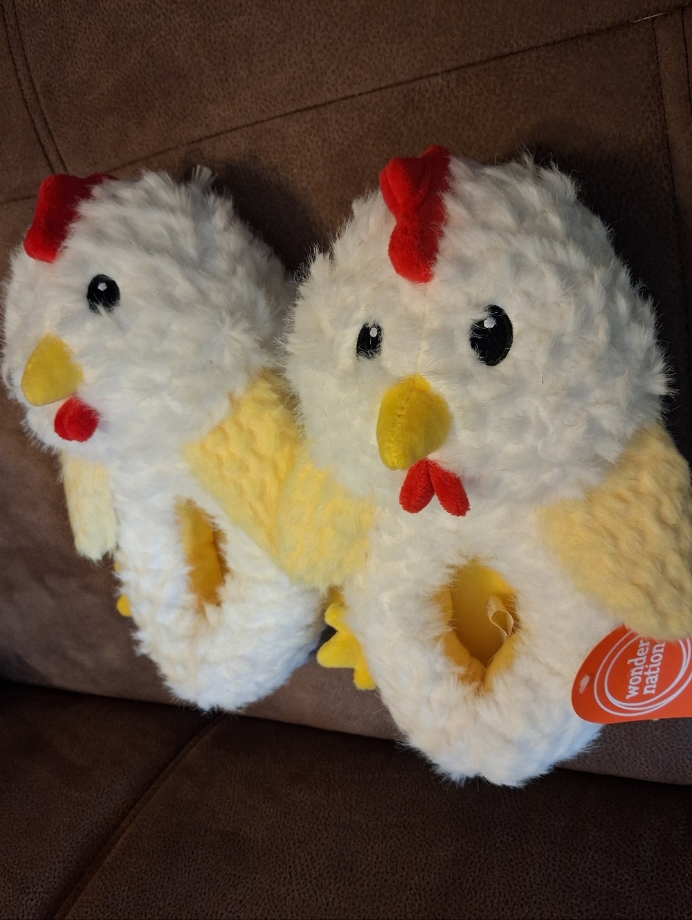 Wonder Nation Kids' Plush Chicken Slippers - White & Yellow Size 13-1